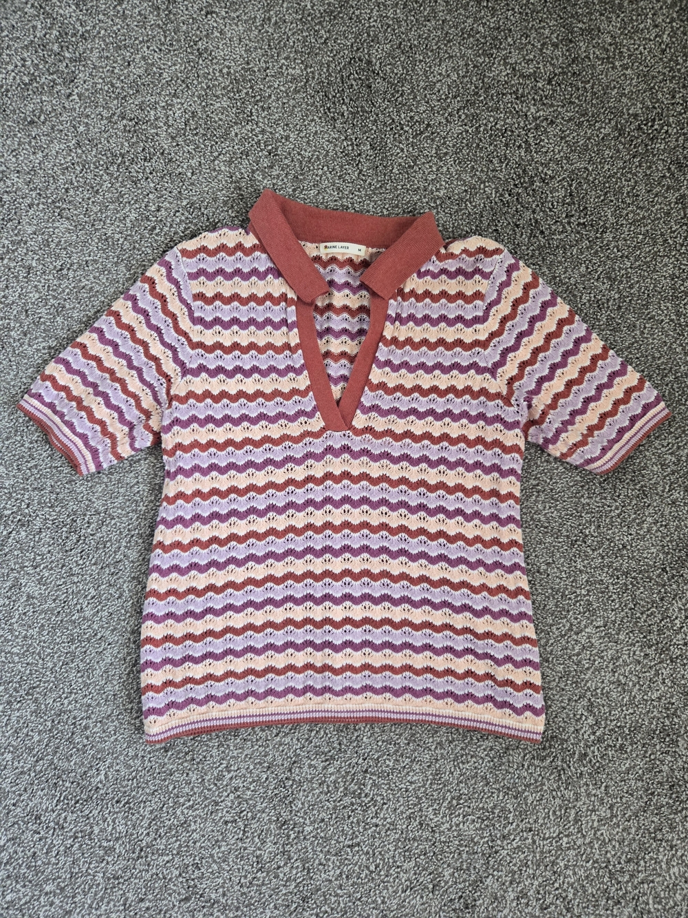 Marine Layer Spencer Pink & Purple Wave-Stripe Knit Polo